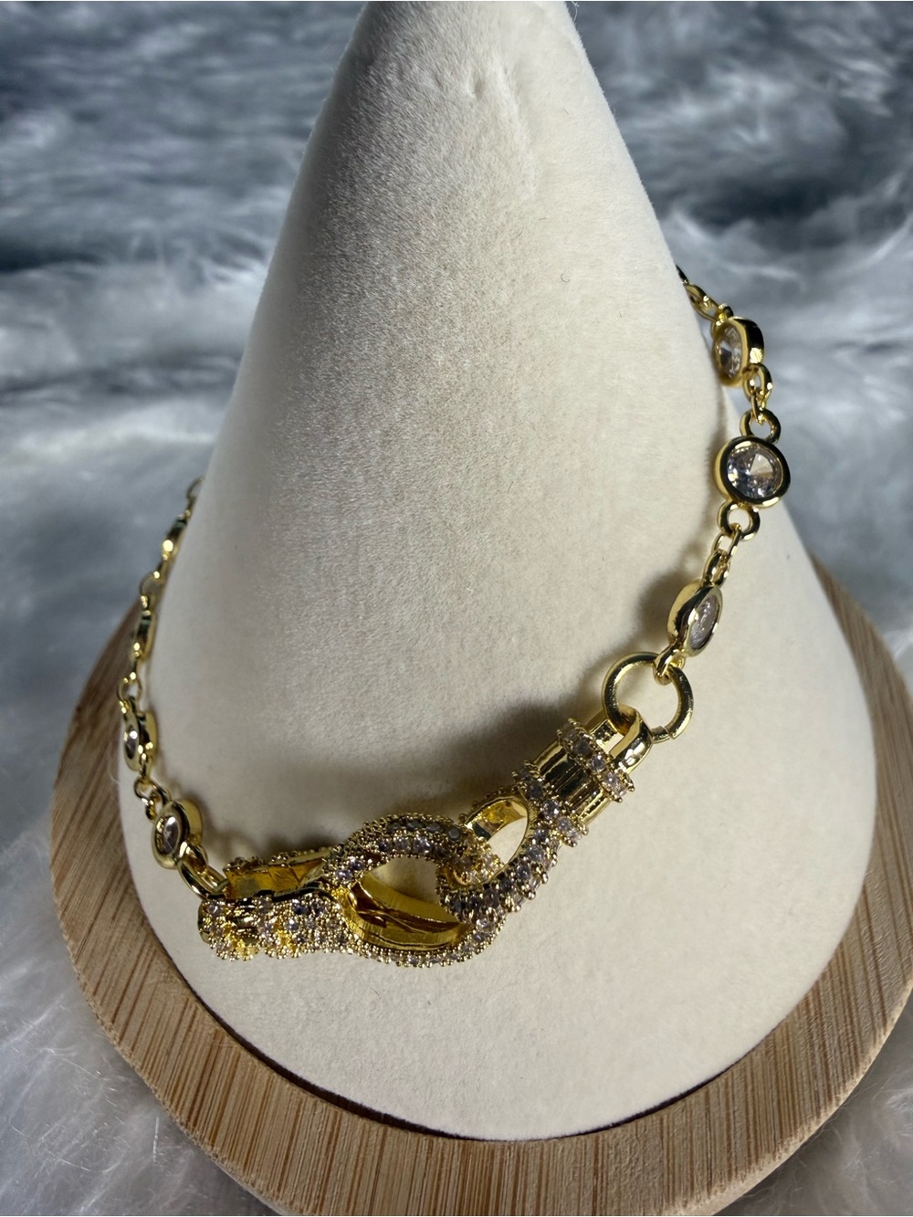 Gold Crystal Link Bracelet with Pave Infinity Clasp